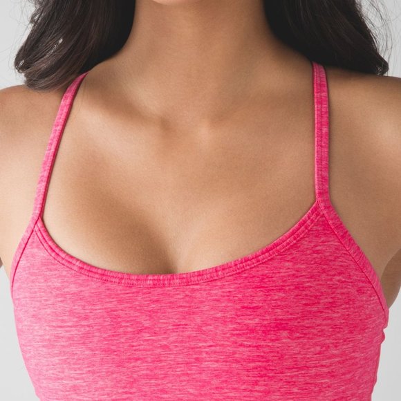 Lululemon Womens Power Y Tank Top 4 Racerback Heathered Neon Pink Built In Bra - Picture 6 of 7